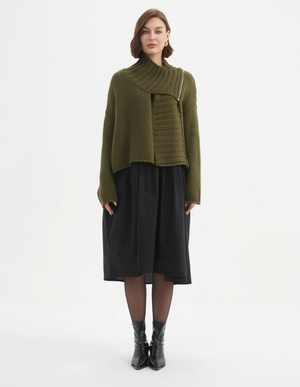 Zip Collar Cardi - Khaki