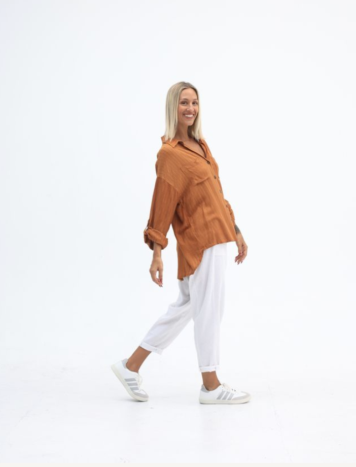 Caitlin L/S Linen Shirt - Clay
