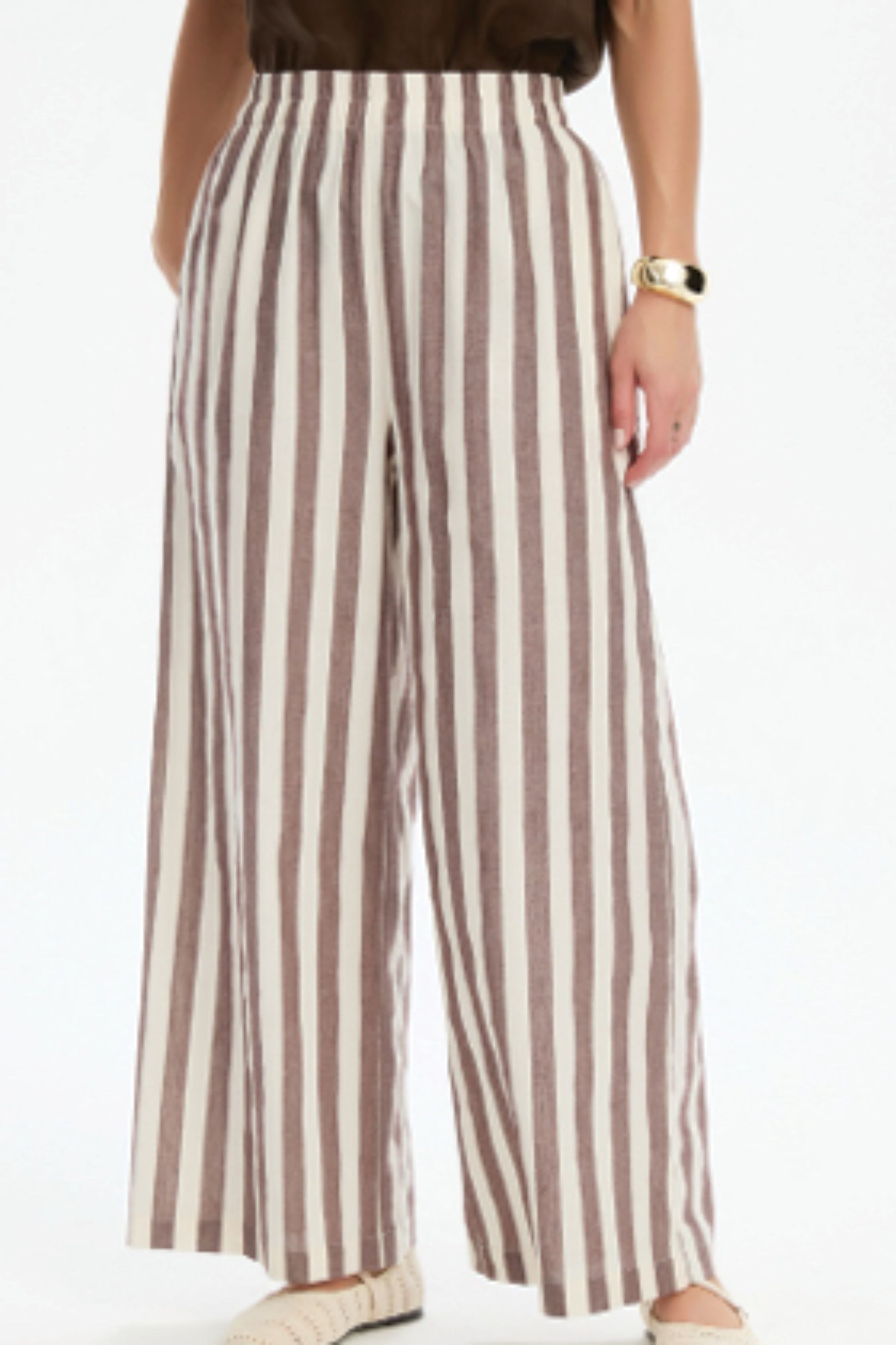 Elastic Waist Stripe Palazzo Pant - Chocolate Stripe