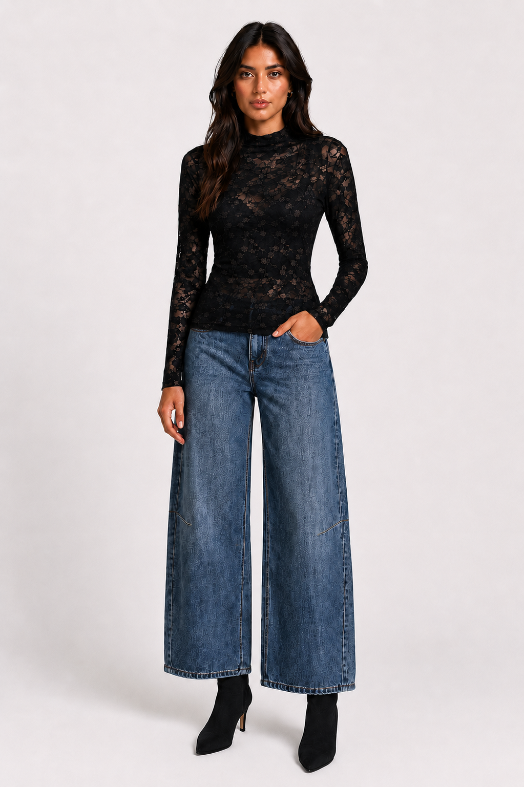 Emilee Mesh Lace Top - Black