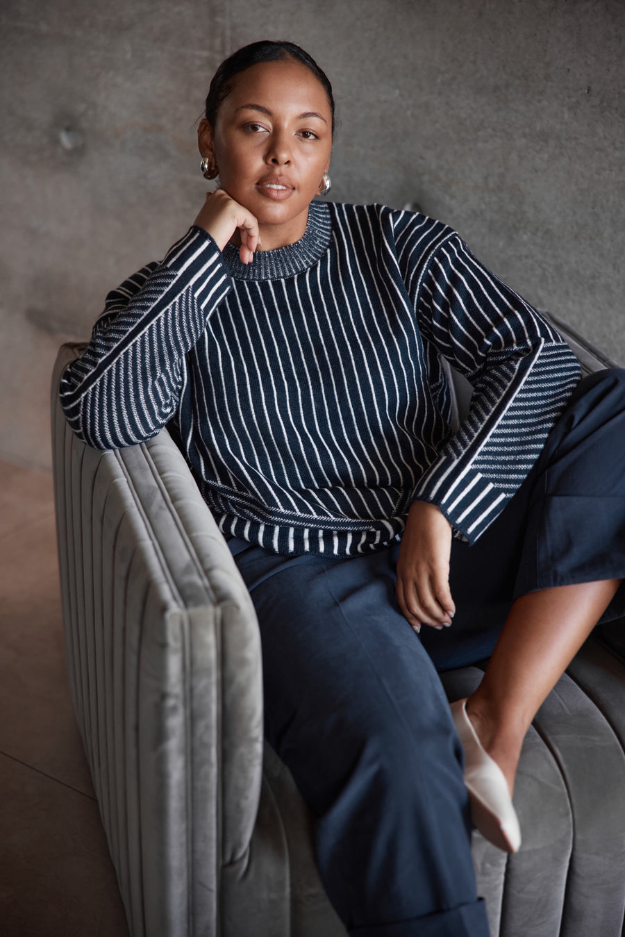 Geometric Stripe Knit - Navy