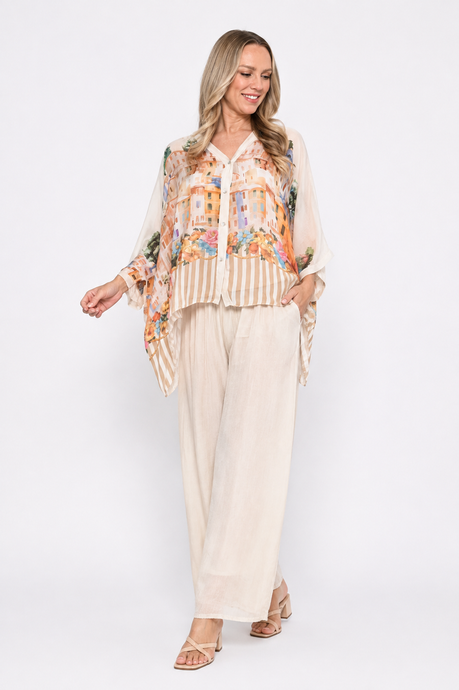 Italian Riviera Print Silk Blend Shirt