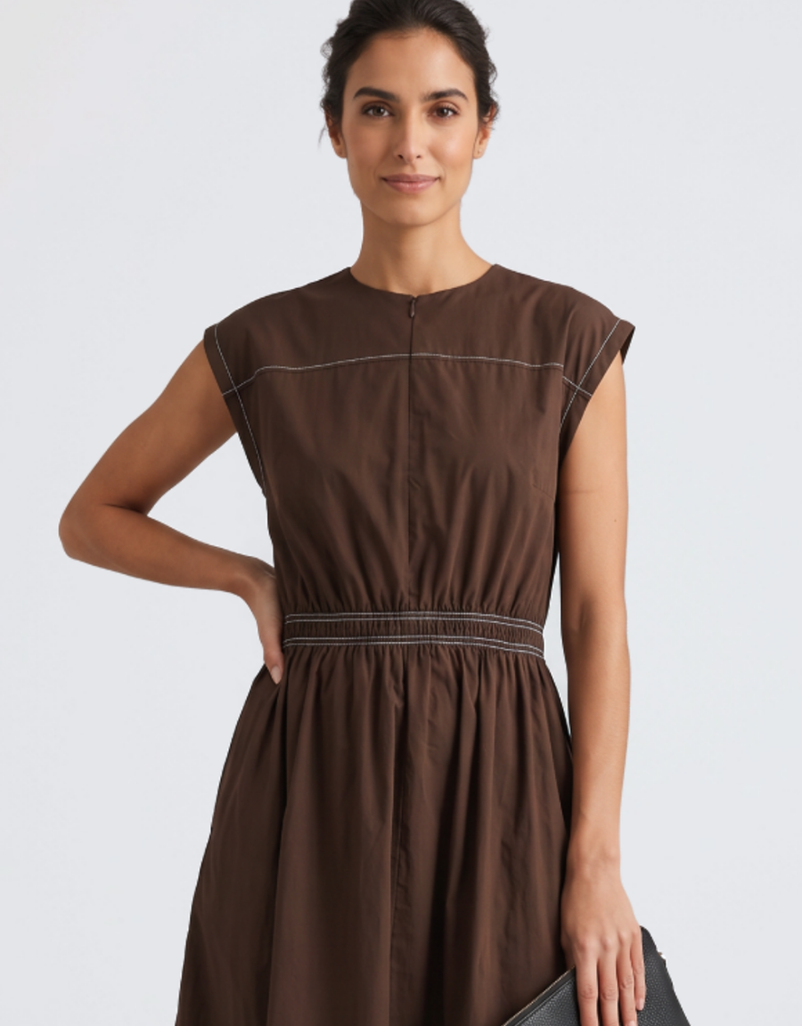 Cooper Contrast Stitch Dress - Chocolate/White