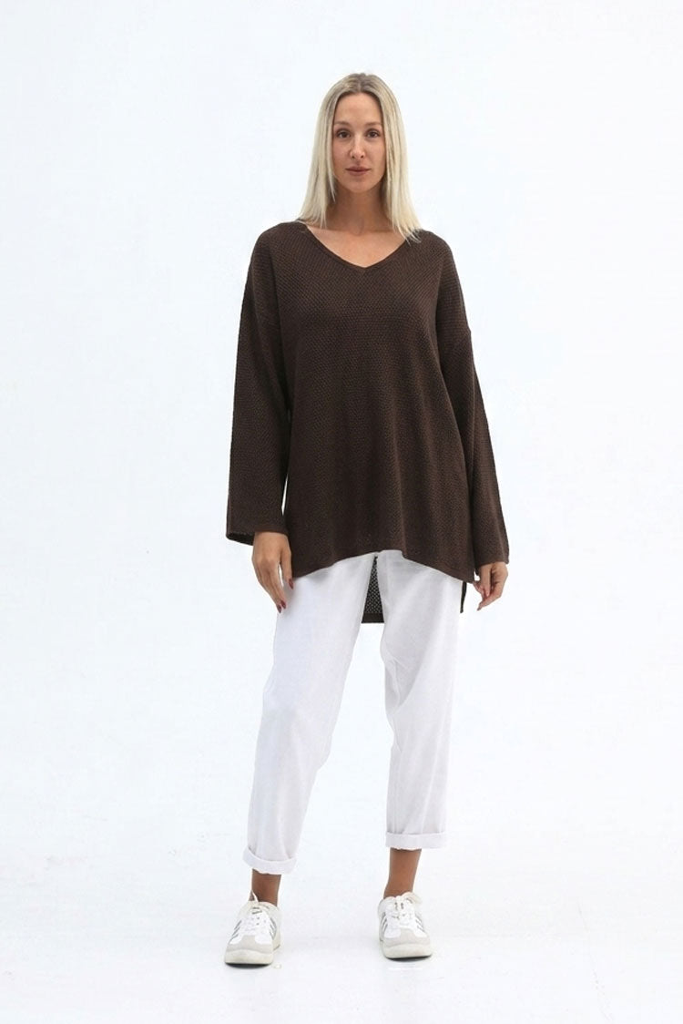 Vela Hessian L/S Tunic Top - Dark Chocolate