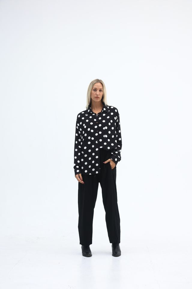Milo Spot Longlined Shirt - Black/White