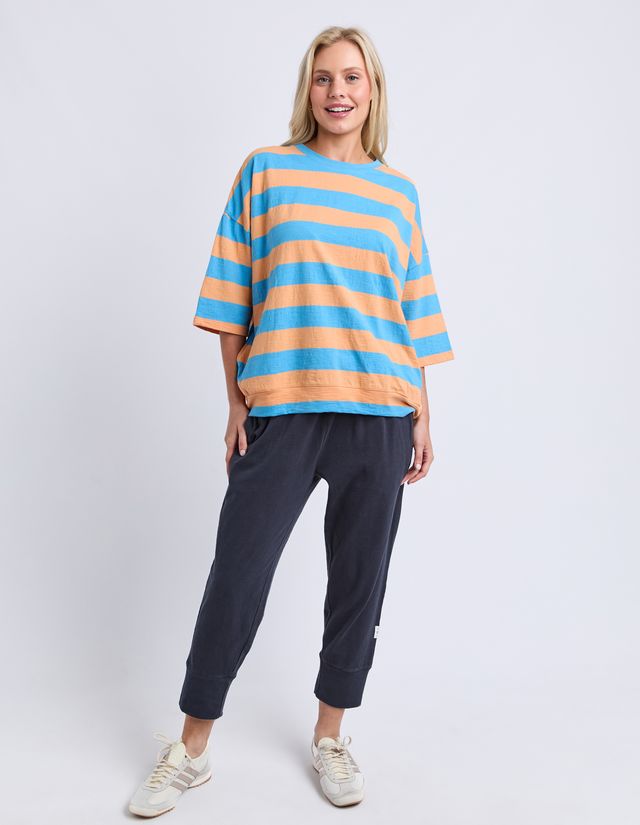 Mazie Block Stripe Sweat - Azure Blue/Peach Stripe