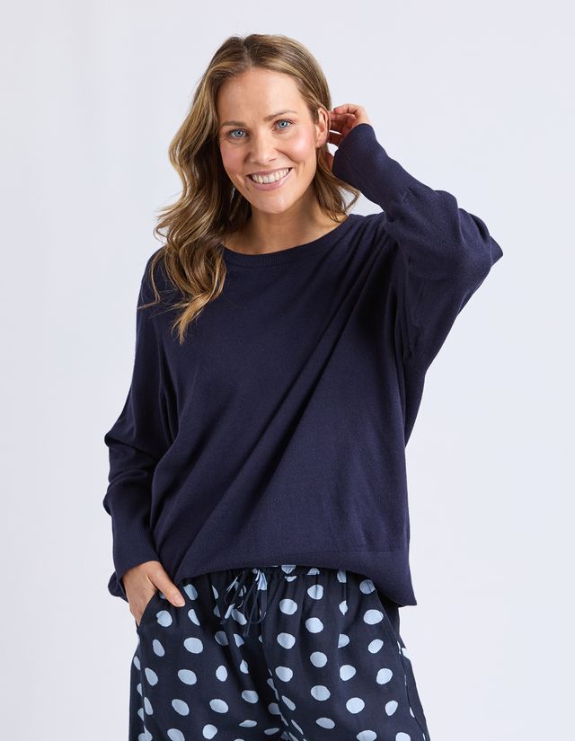 Sunny Long Sleeve Knit Top - Navy