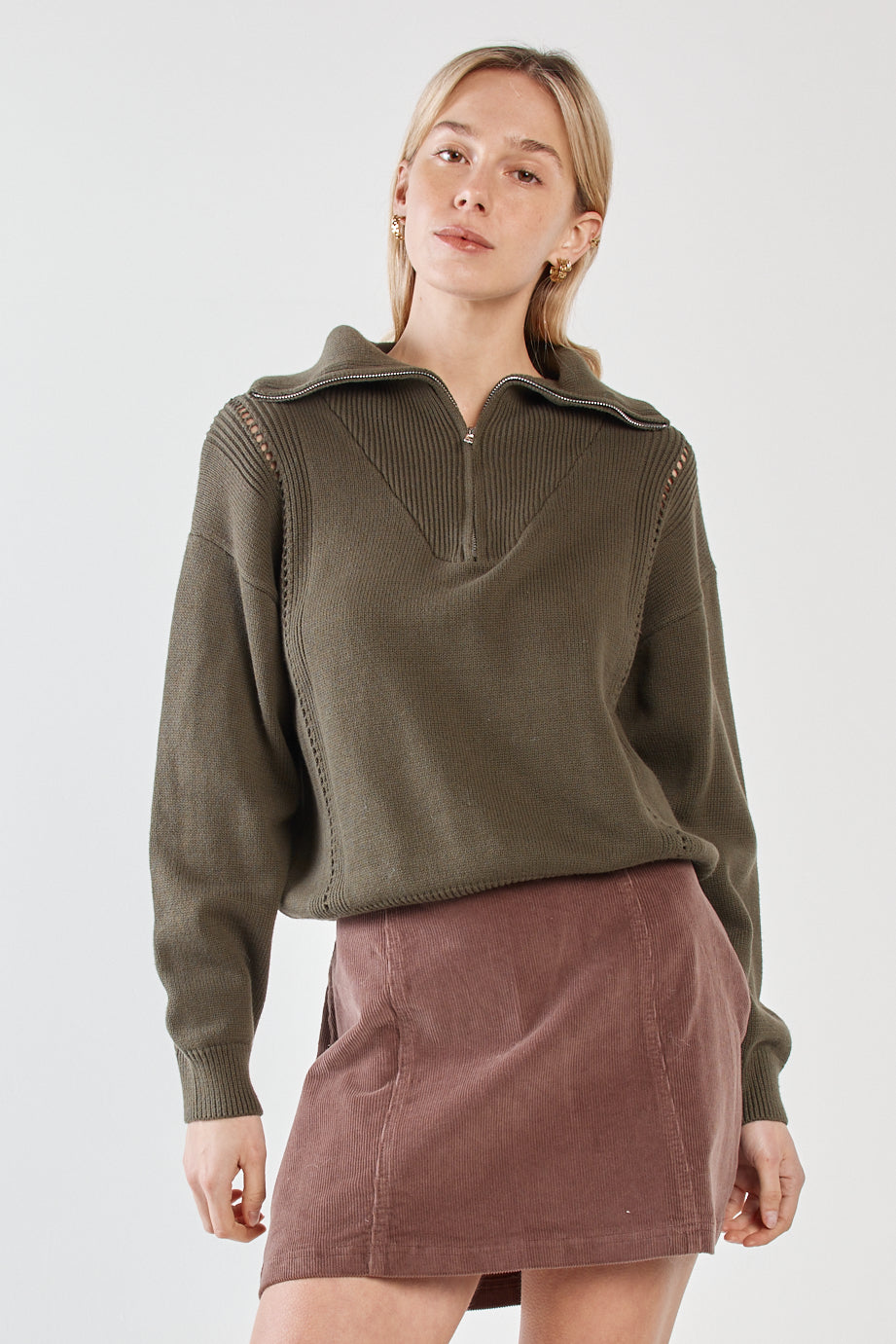 Esti Pointelle Zip Up Knit
