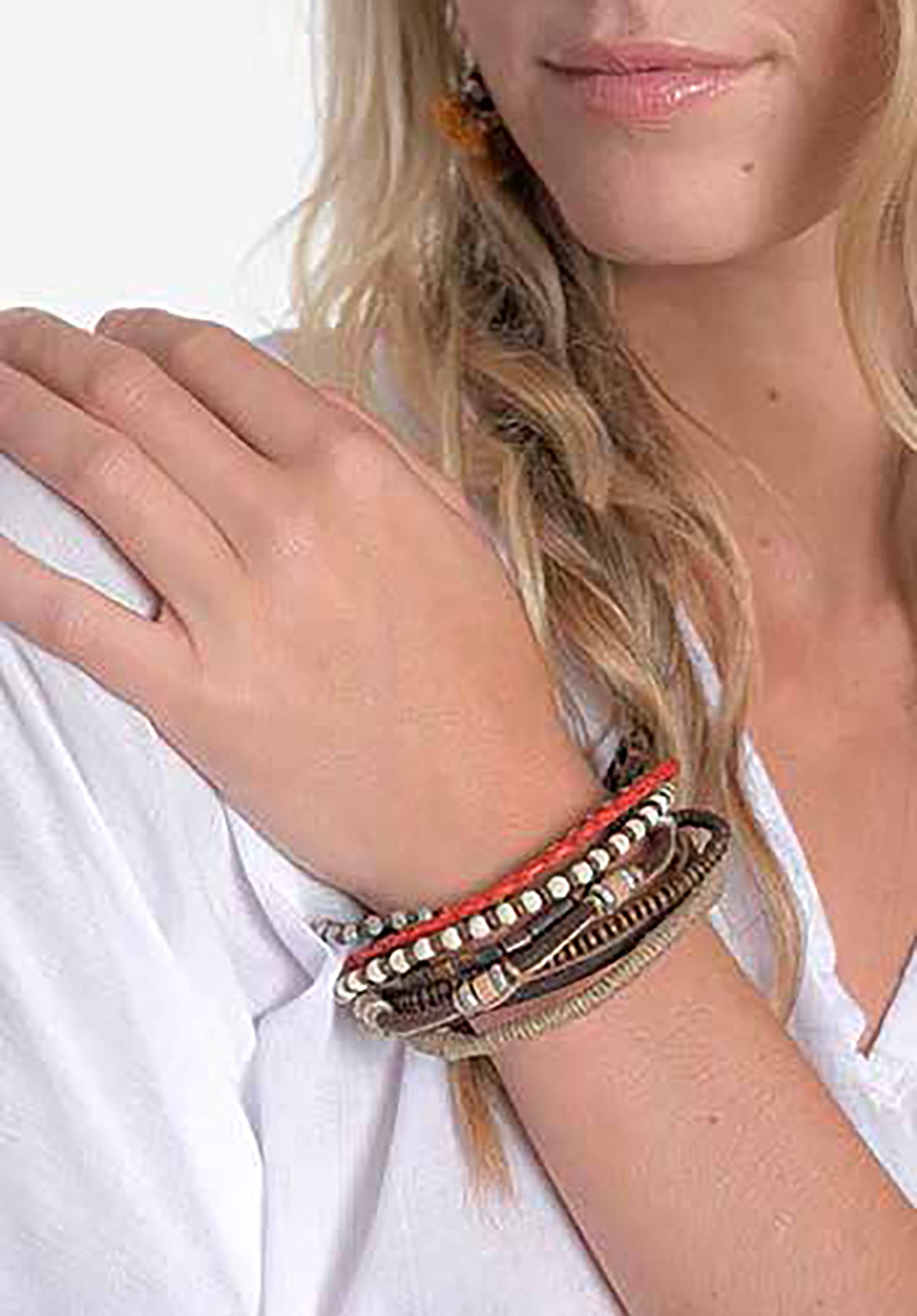Red & Brown Beaded Leather Bracelet
