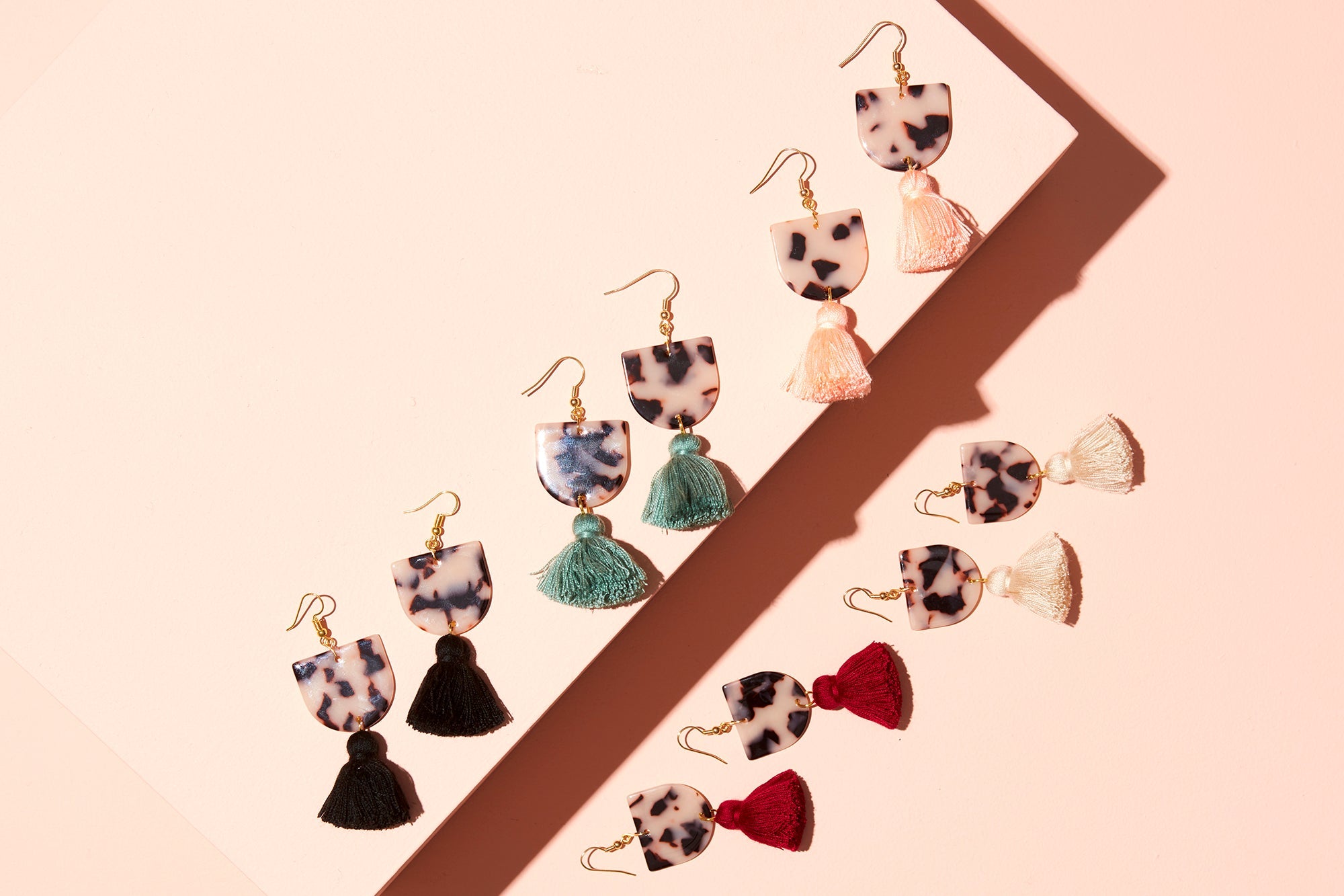 Coco Earrings - White Tortise Shell Perspex + Black