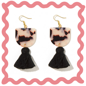 Coco Earrings - White Tortise Shell Perspex + Black