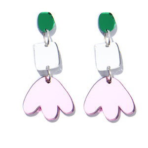 Jenna Earrings Silver, Green & Pink